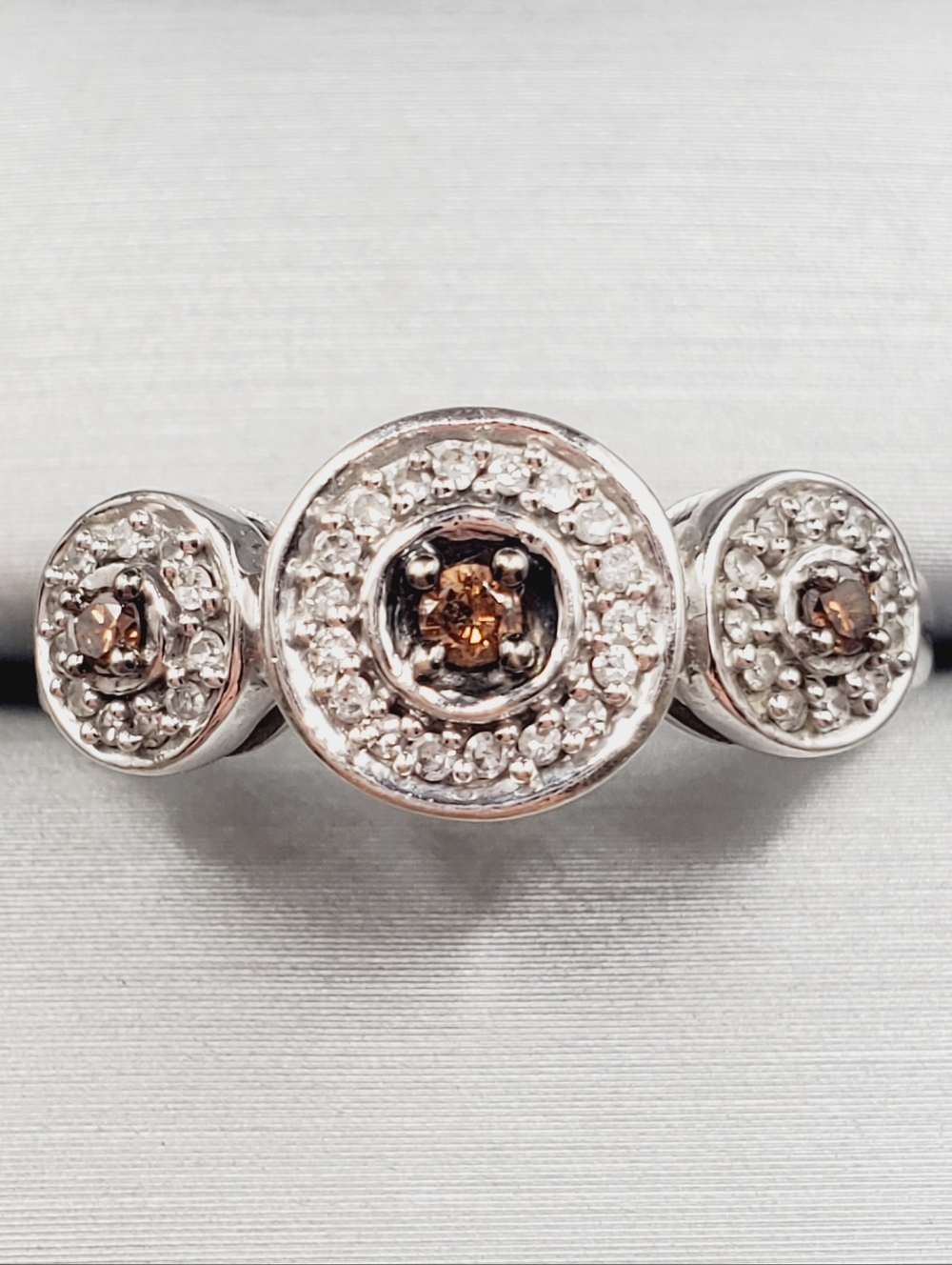 10k Solid White Gold Genuine Chocolate Brown & White Diamond Triple Halo Ring